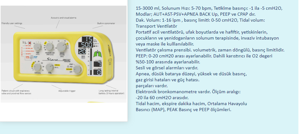 Siare Sirio S2-T MRI Ventilatör